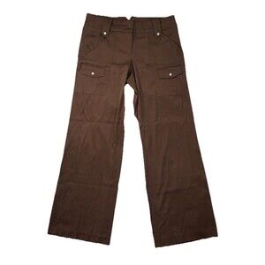 Y2K 90s Cache Brown Wide Leg Cargo Pants Satin Look Mid Rise Womens 12 Vintage